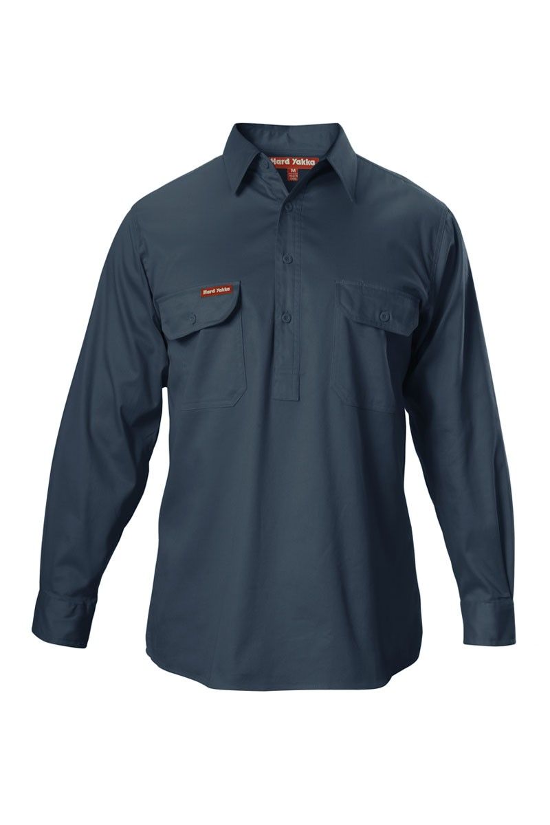 Hard Yakka Mens L/S Closed Front Drill Shirt - Work Clobber Bunbury